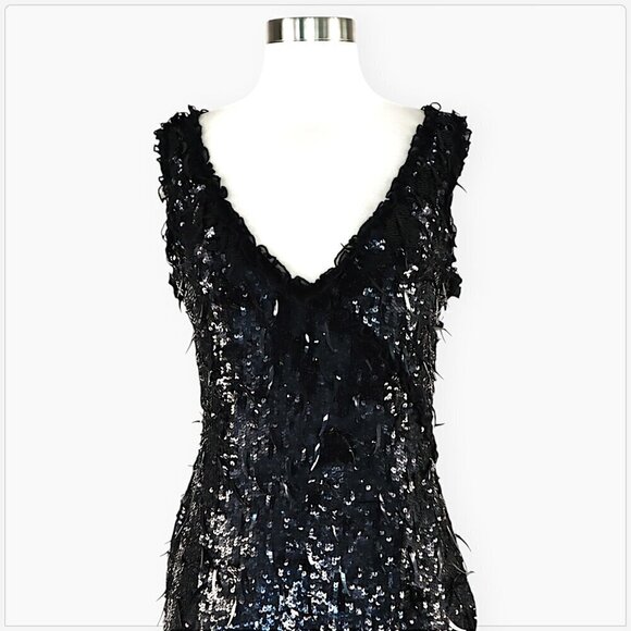 Bebe Black Sequin Stretch Ruffle Trim Bodycon Holiday Party Dress NWT NEW XS - Picture 2 of 5